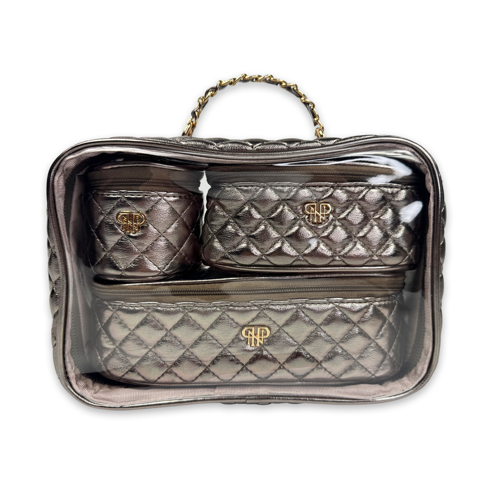 MAJOR　True Beauty Cofrret セット Trio Jet Setter - 4 in 1 Makeup & Toiletry Case - Bronze Quilted