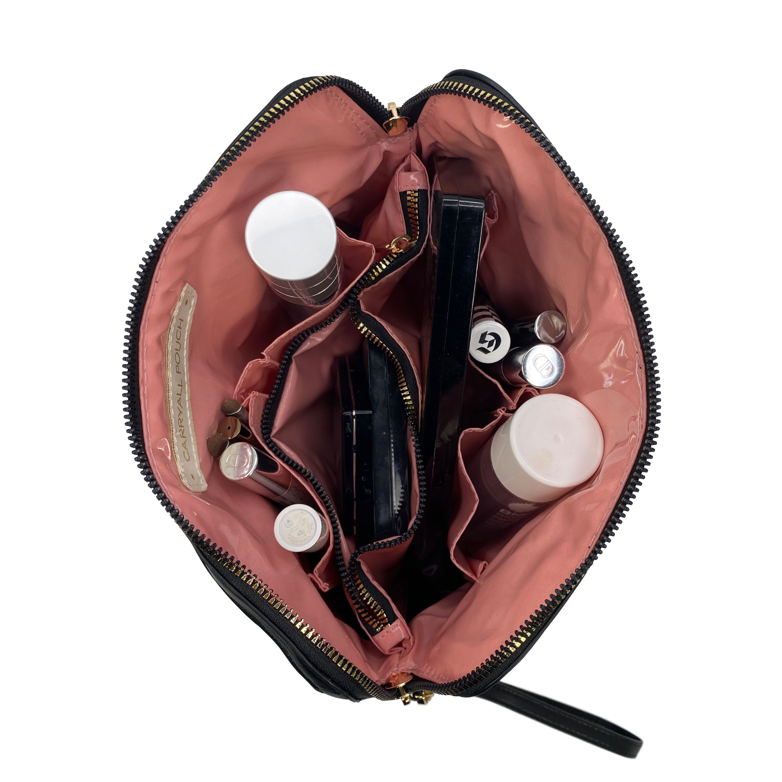 Carryall Travel Makeup Pouch with Wrist Strap - Black – PurseN