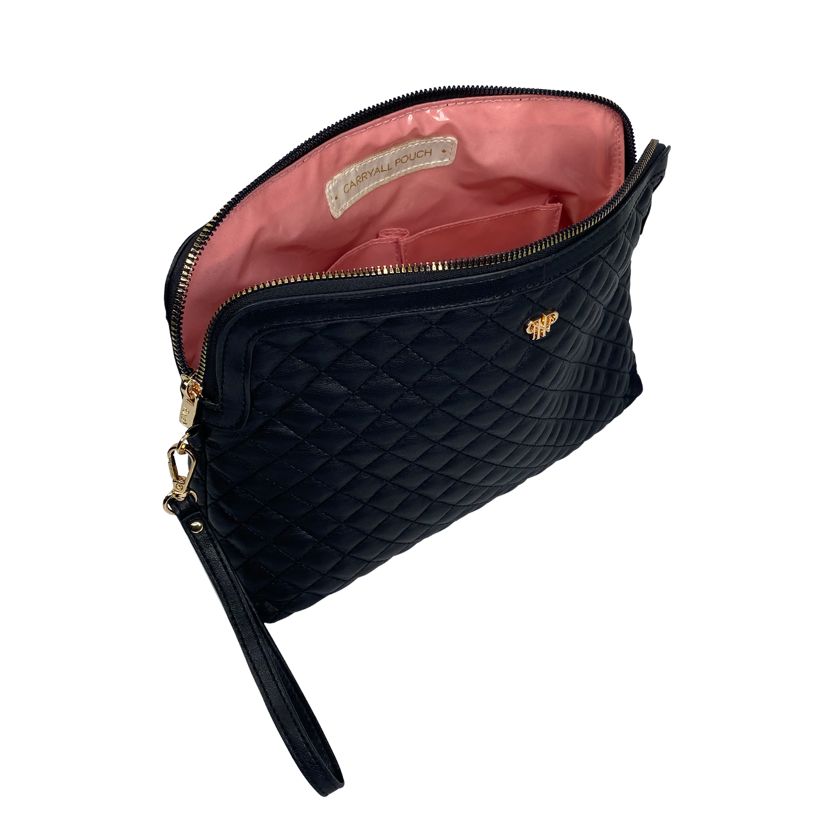 Carryall Travel Makeup Pouch with Wrist Strap - Black – PurseN