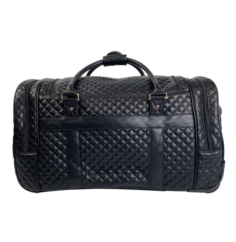 Luxe Rolling Travel Duffel Bag Black Diamond Quilting PurseN