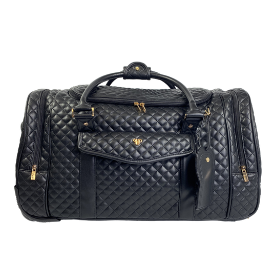 Luxe Rolling Travel Duffel Bag Black Diamond Quilting PurseN