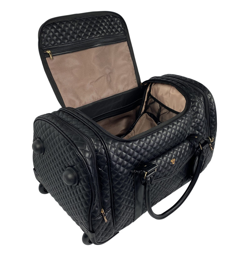 Pursen Luxe Rolling Travel Duffel Bag Black Diamond Quilting