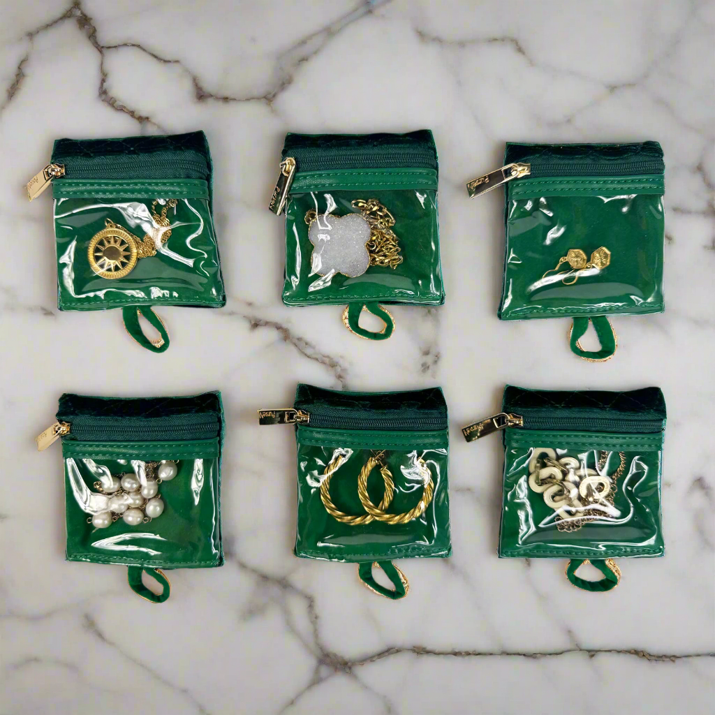 Emerald Velvet Quilted Travel Jewelry Case w/ Removable Pouches