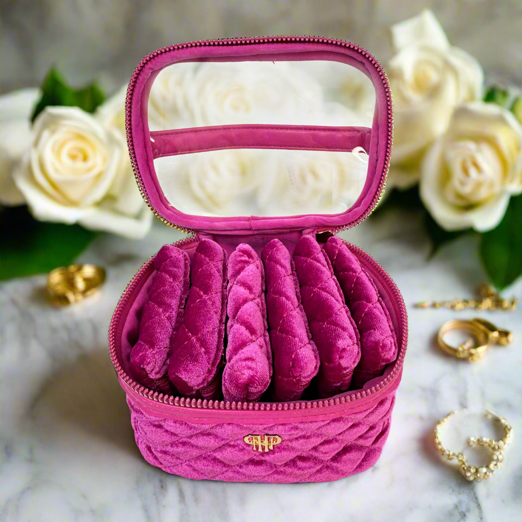 Pink Velvet Jewelry Pouch with Crystal Hair Comb Pink Velvet Jewelry Bag, Jewelry Pourch, Jewelry Bag  main image 3