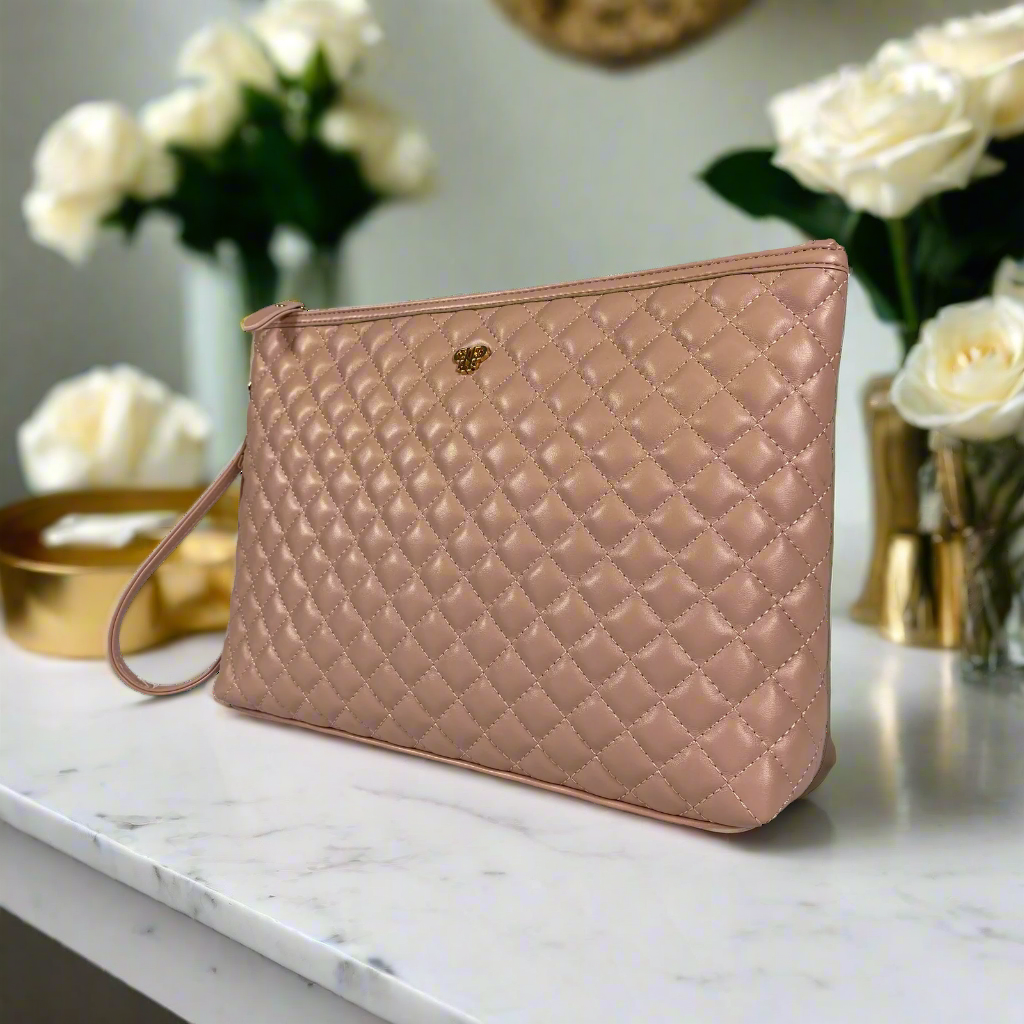 blush leather clutch