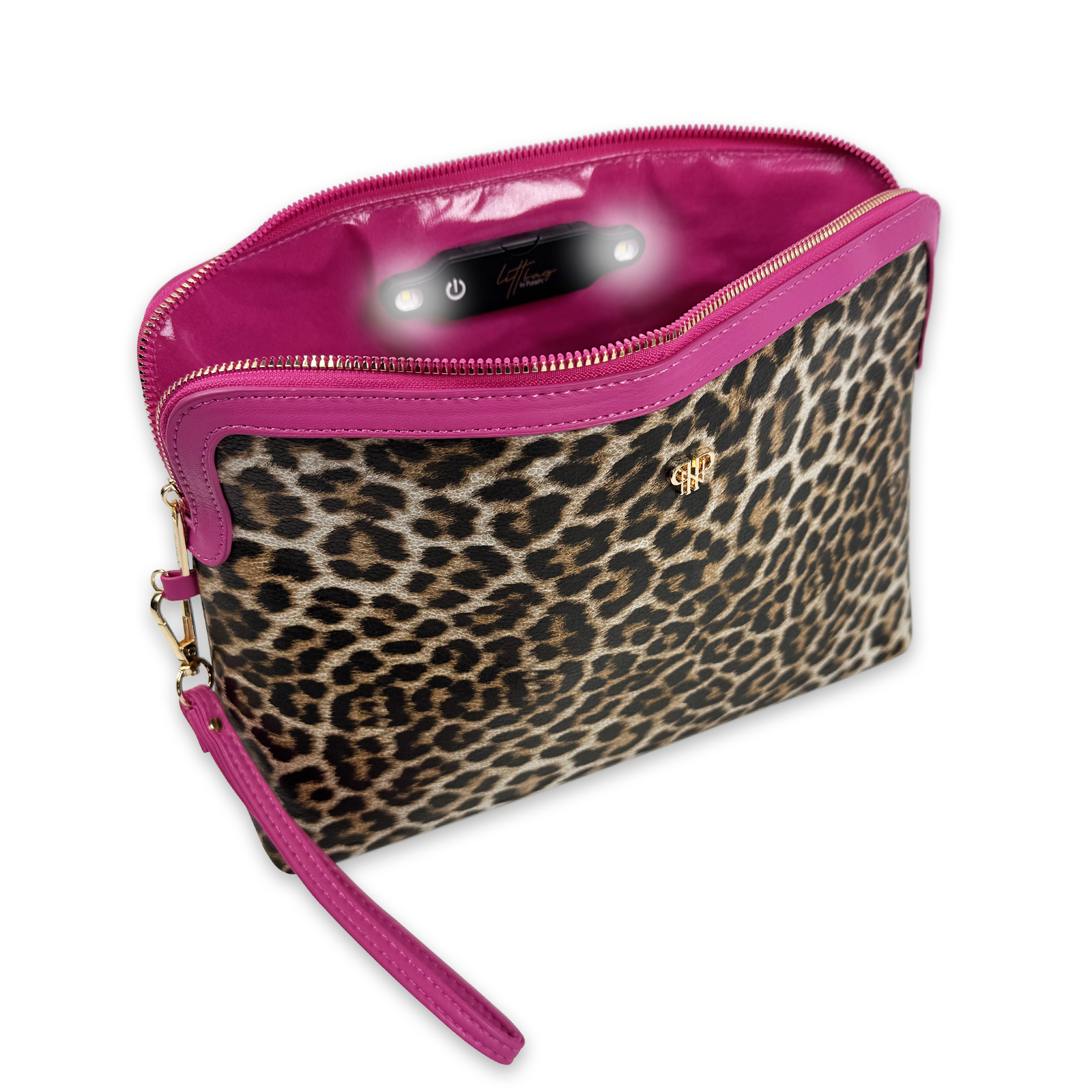 LG Clutch Makeup Case w/ Interior Light - Leopard Print w/ Hot 