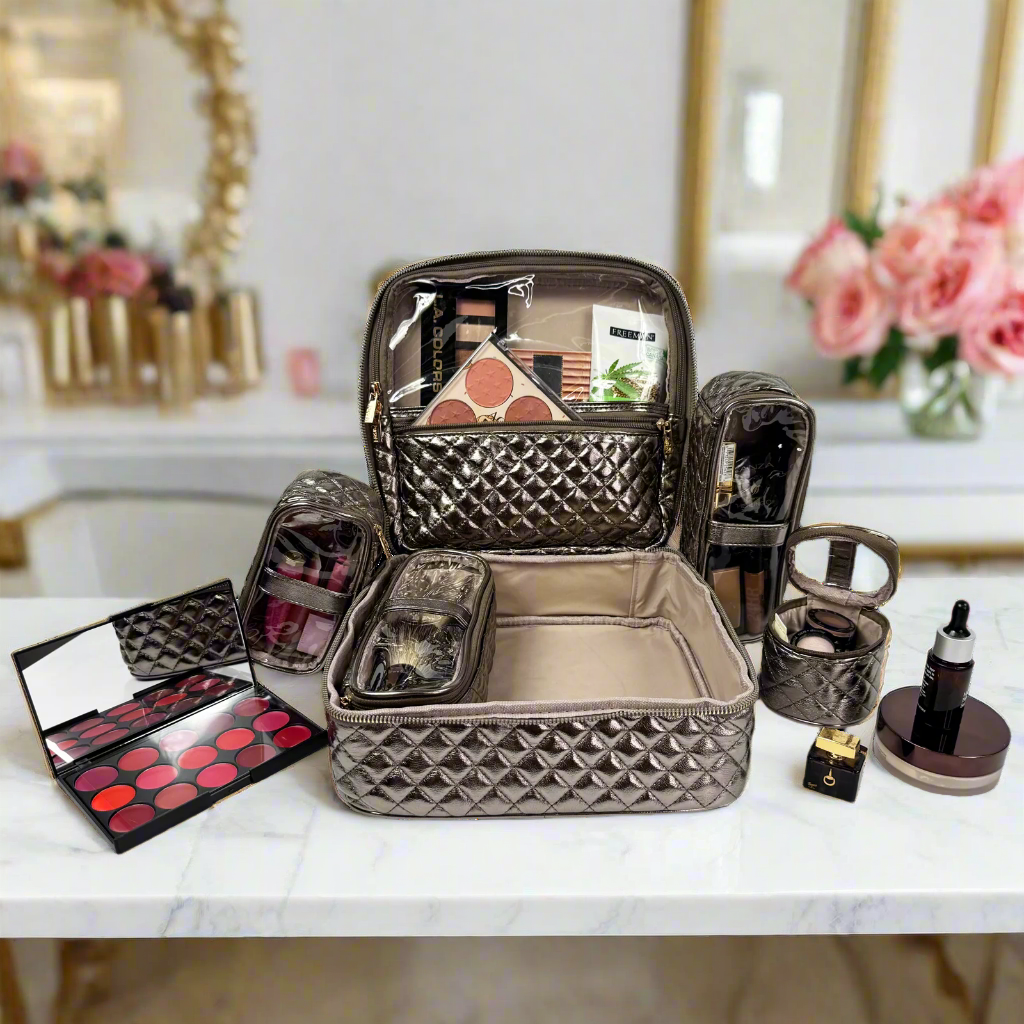 classy travel makeup bags Medium Makeup Travel Cases w/ 4 Removable Sm Cases