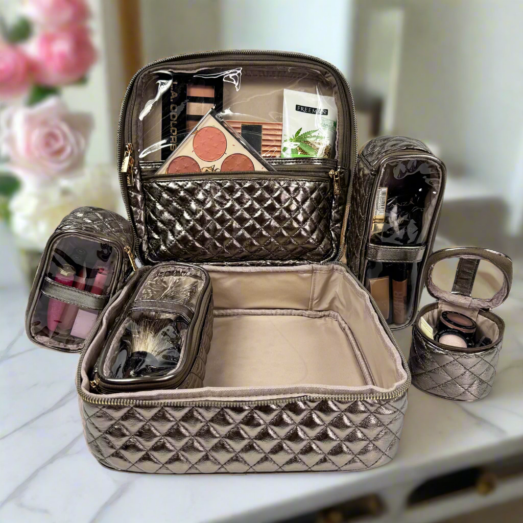 ellis james designs large travel makeup bag Medium Makeup Travel Cases w/ 4 Removable Sm Cases