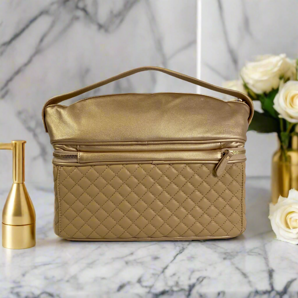 luxury dressing table bag PurseN Heat Resistant Stylist Travel Case (Gold and Nude)