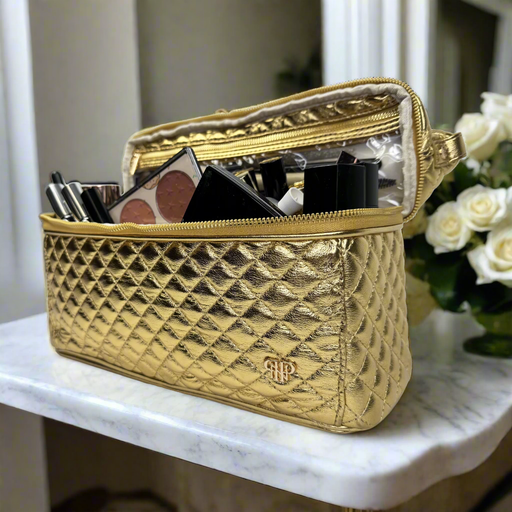 gold elephant print travel makeup bag Heat Resistant Travel Bag 4 Styling Tools