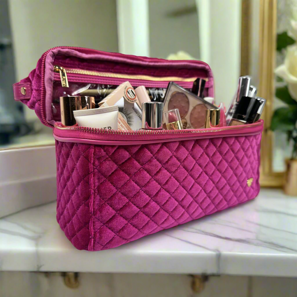 Heat Resistant Travel Bag 4 Styling Tools - Fuchsia Velvet – PurseN