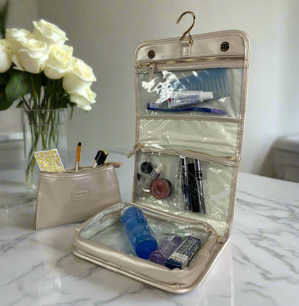 hanging travel toiletry bag for women and PurseN Toiletry Case Pearl Quilted