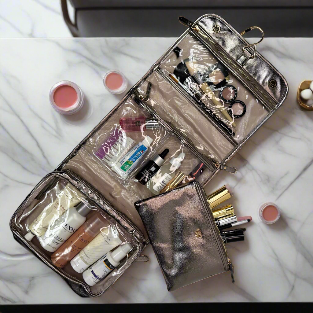 flat travel toiletry bags PurseN Toiletry Case Bronze