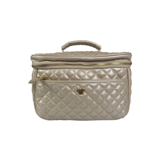 Classic Train Case - Travel Makeup & Toiletry Case - Pearl Quilted