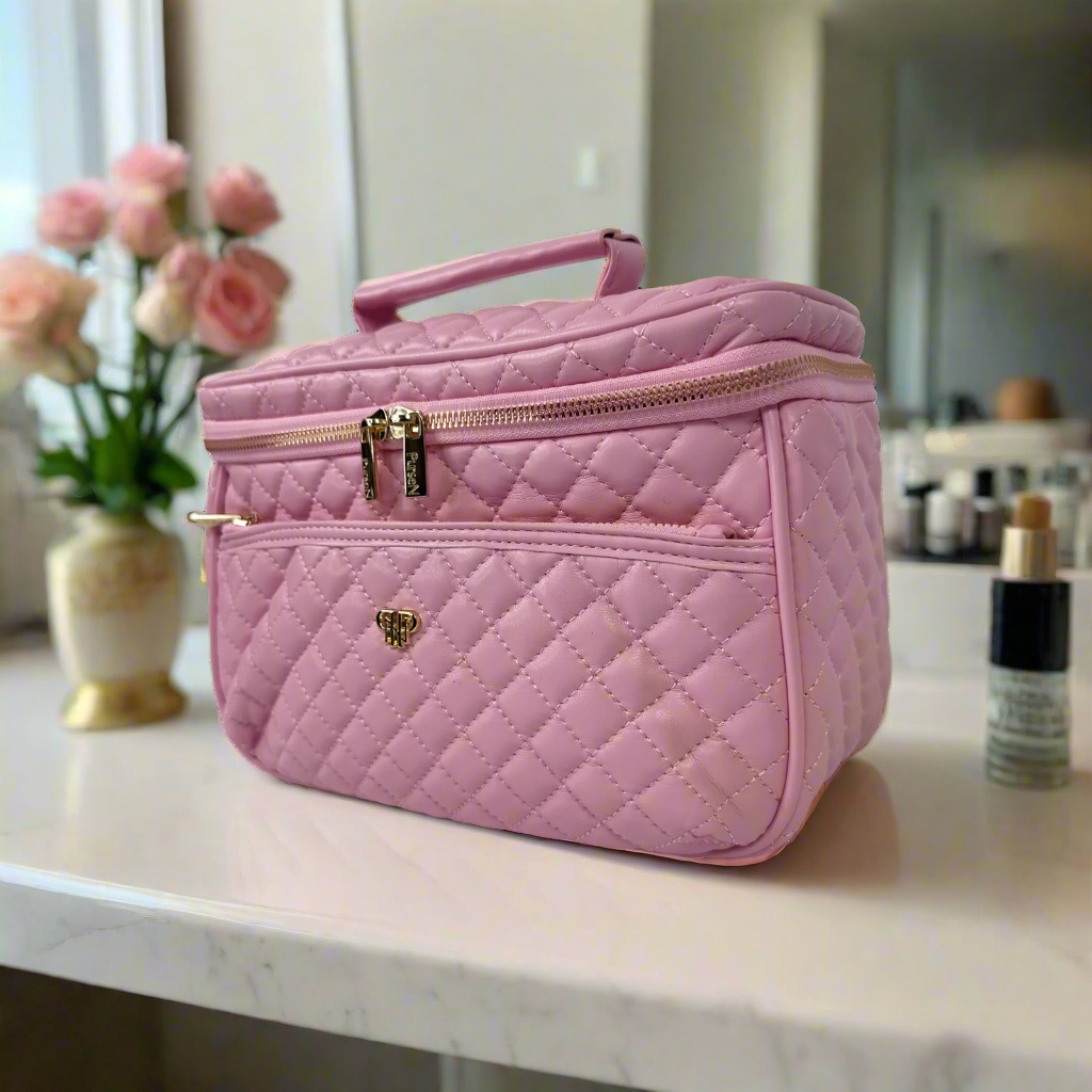 Classic Train Case Travel Makeup Toiletry Case Rose Pink