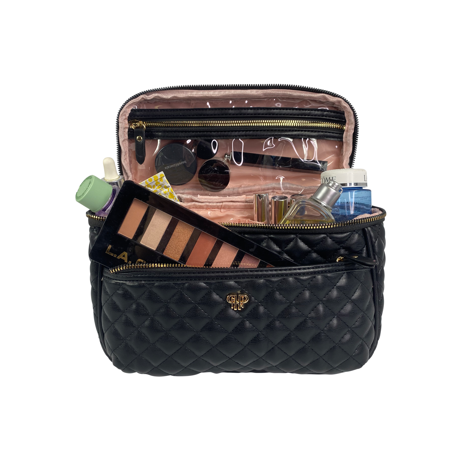 Pursen Classic Train Case - Travel Makeup & Toiletry Case - Navy Quilted