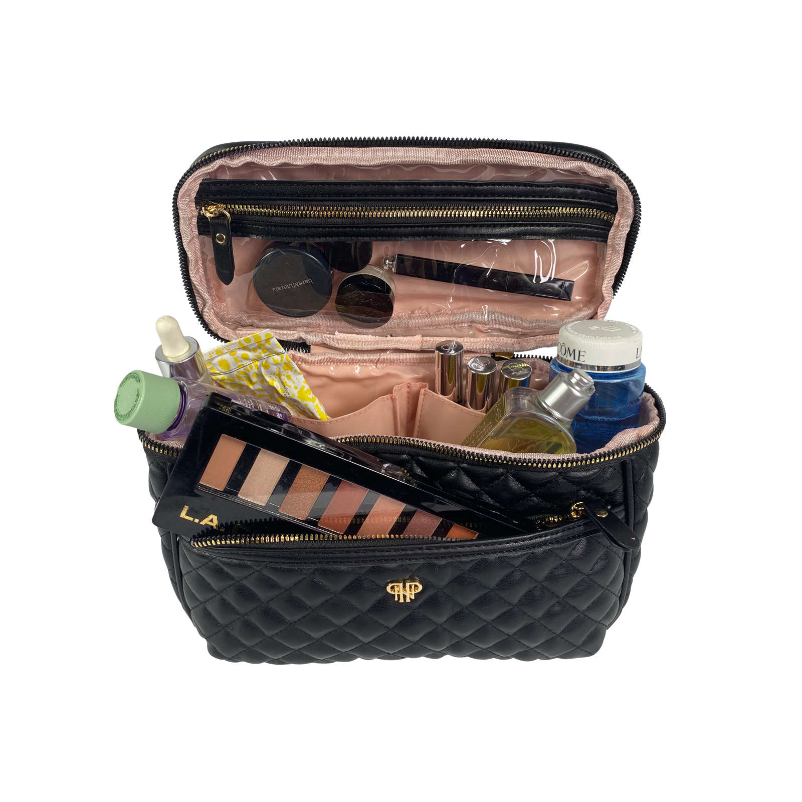 Pursen Classic Train Case - Travel Makeup & Toiletry Case - Navy Quilted