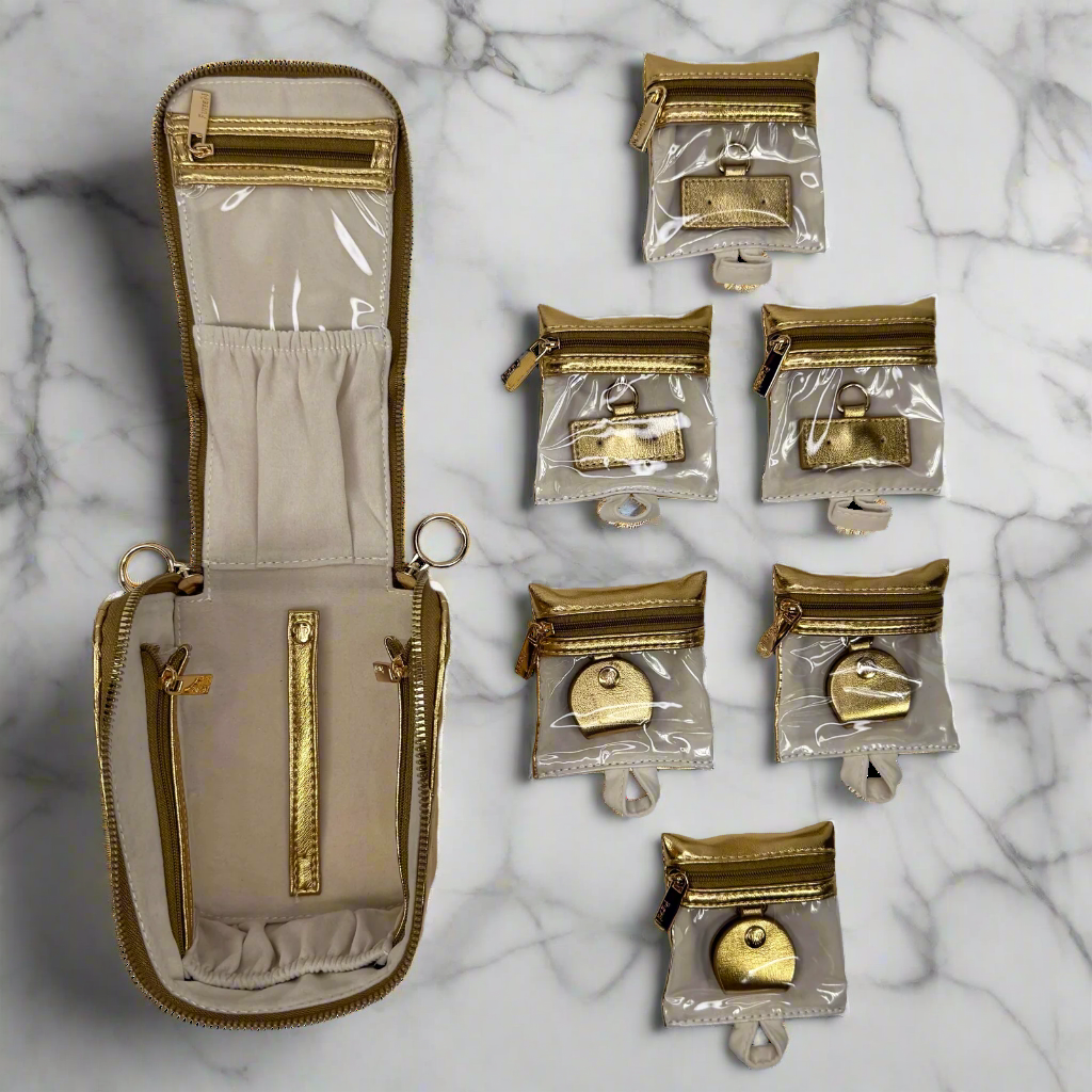 Train Jewelry Case - Travel Jewelry Organizer - Gold Quilted Vegan