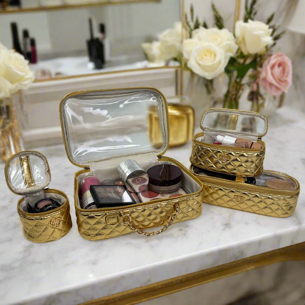 Trio Jet Setter - 4 in 1 Makeup & Toiletry Case - Metallic Gold