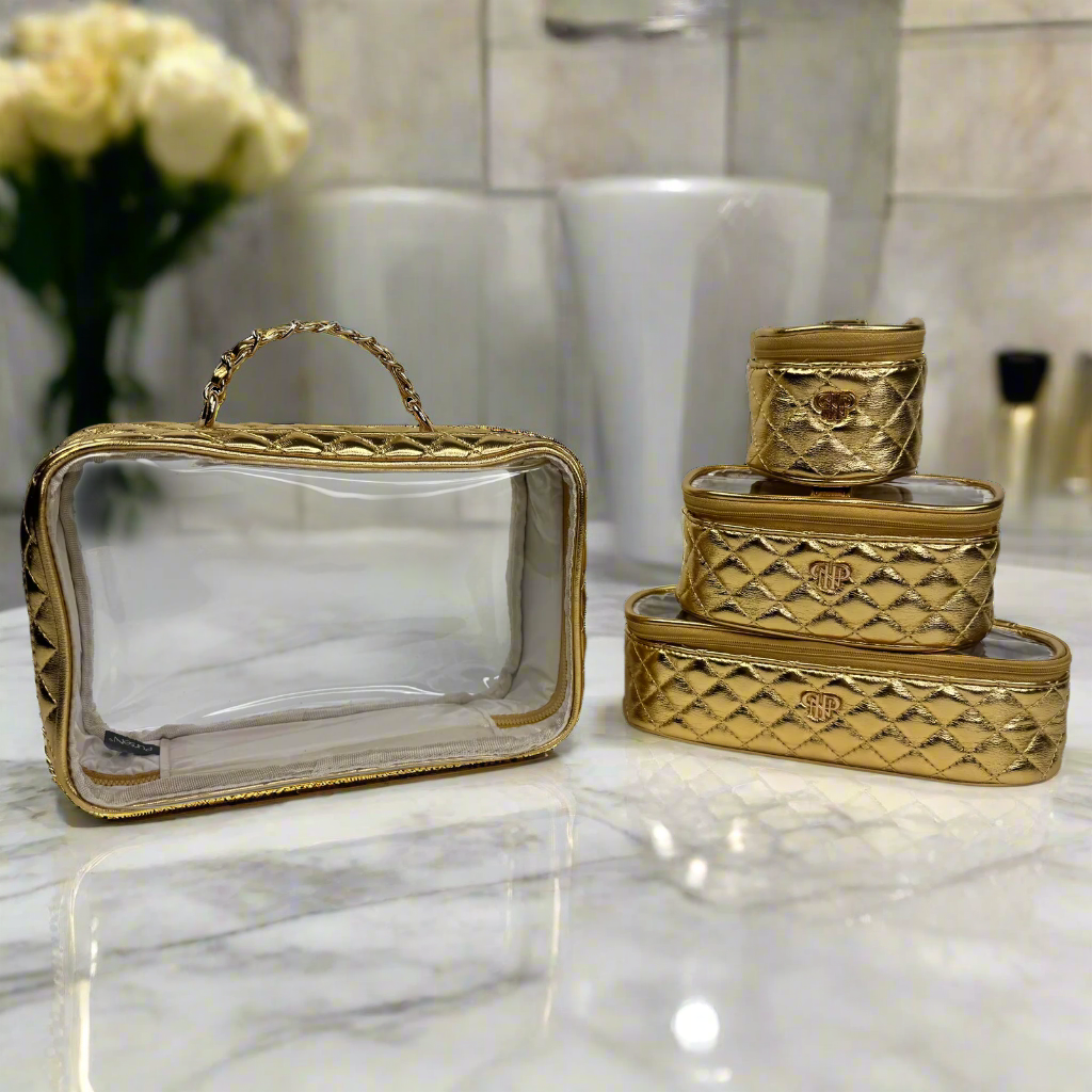 Trio Jet Setter - 4 in 1 Makeup & Toiletry Case - Metallic Gold