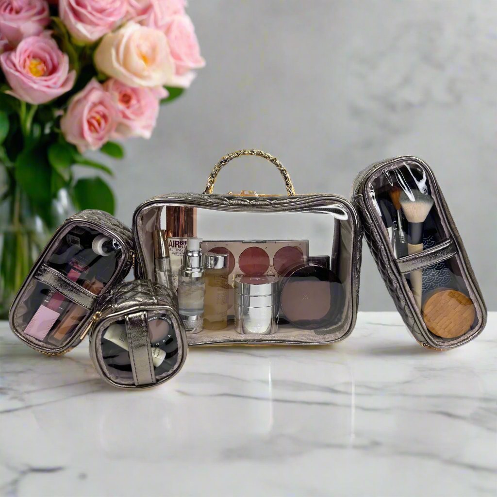 Trio Jet Setter - 4 in 1 Makeup & Toiletry Case - Bronze Quilted