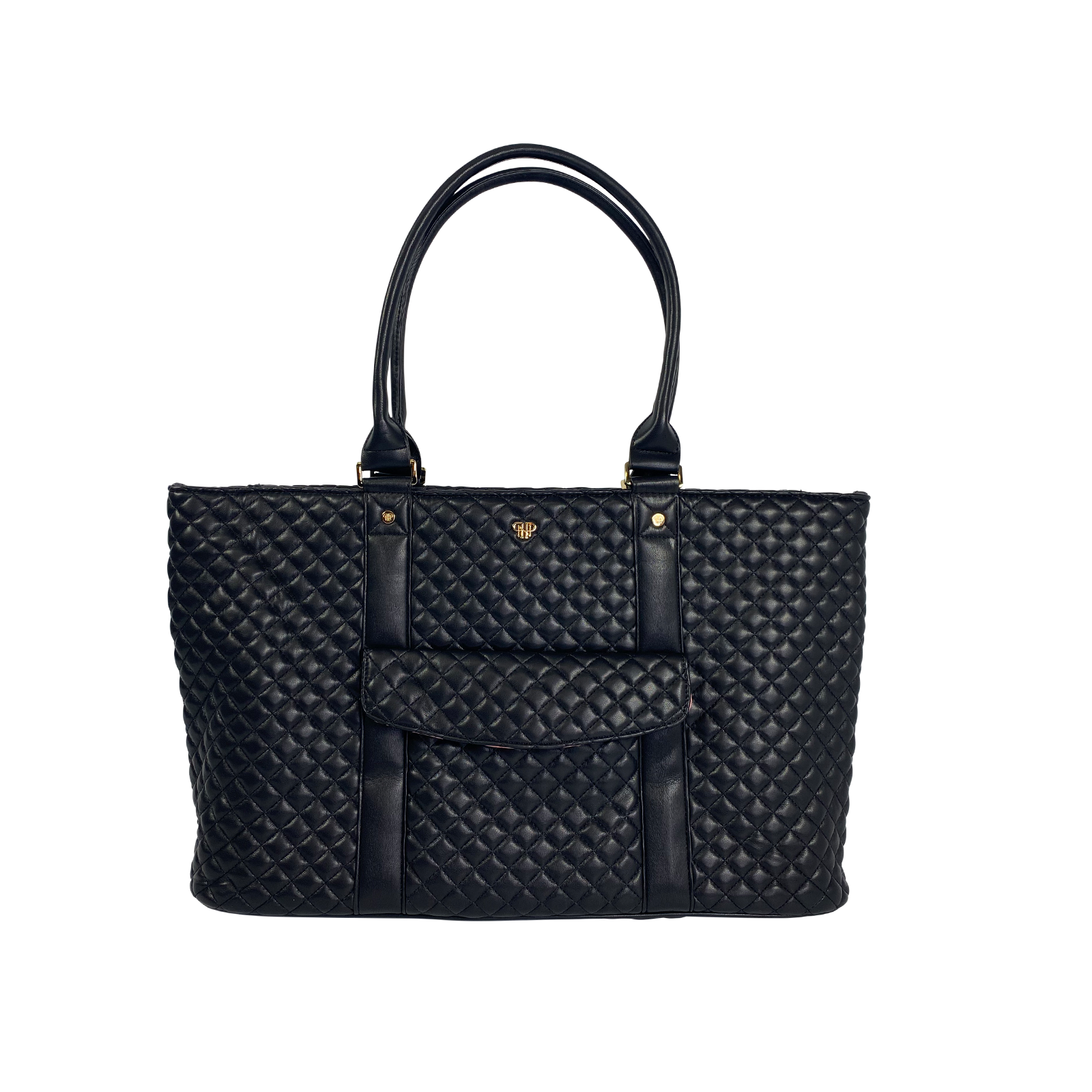 Luxe Travel Tote with Trolley Sleeve Black Quilted PurseN