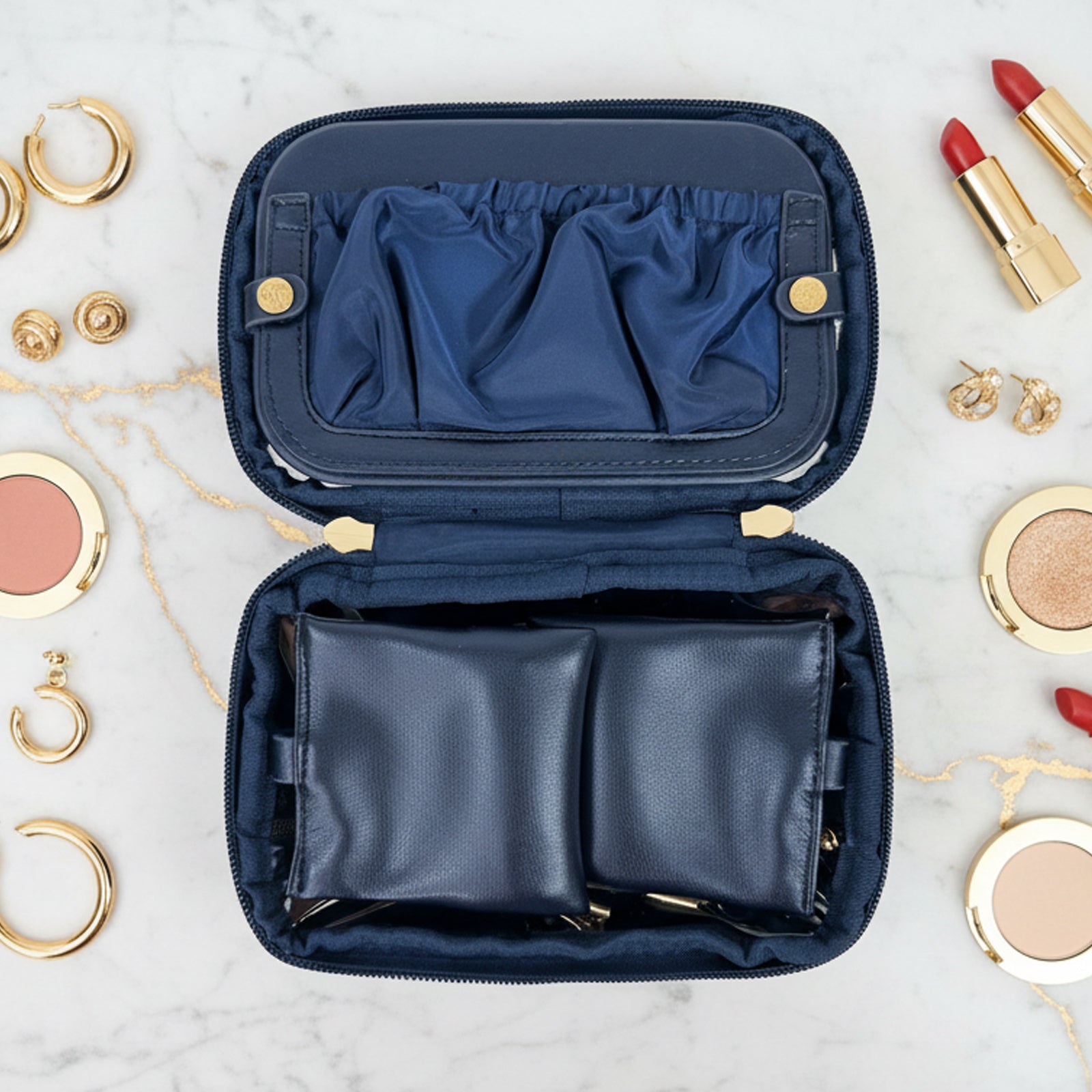 LITTMINI Lighted Mirror Case in Pearlized Navy – PurseN