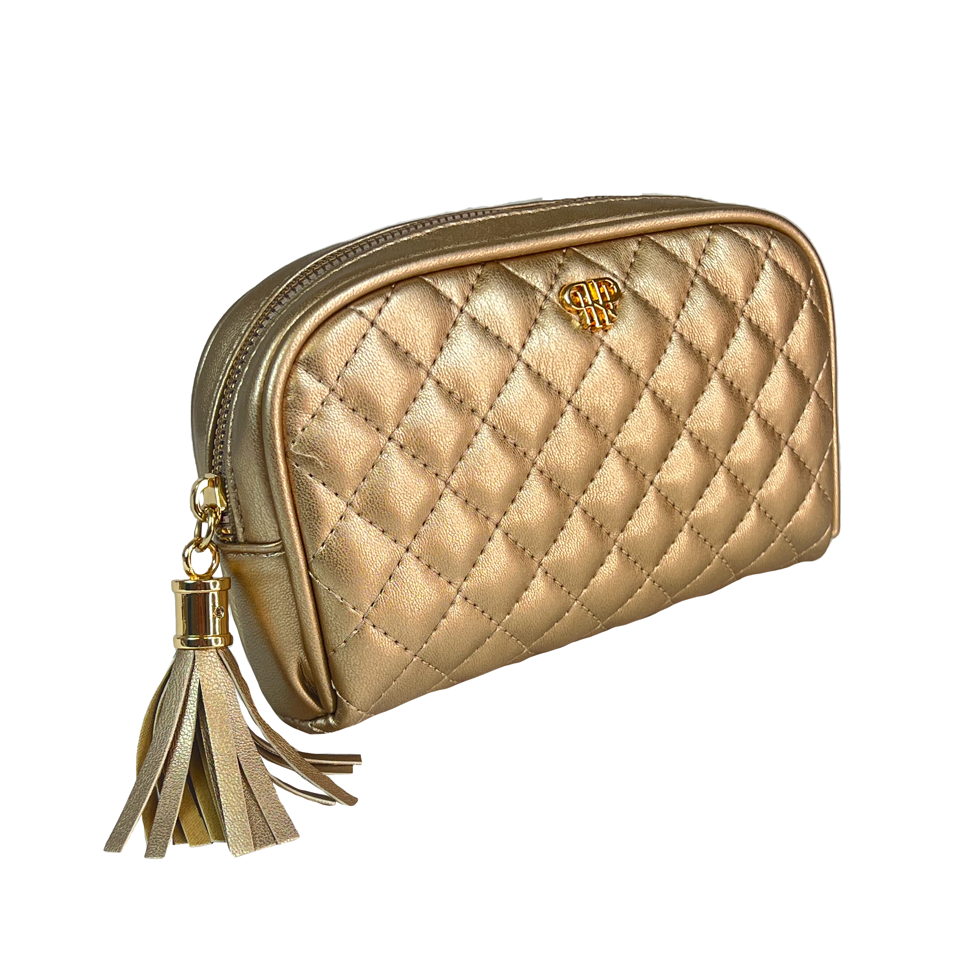 Classic Small Makeup Bag - Luxe Gold Quilted Vegan Leather – PurseN