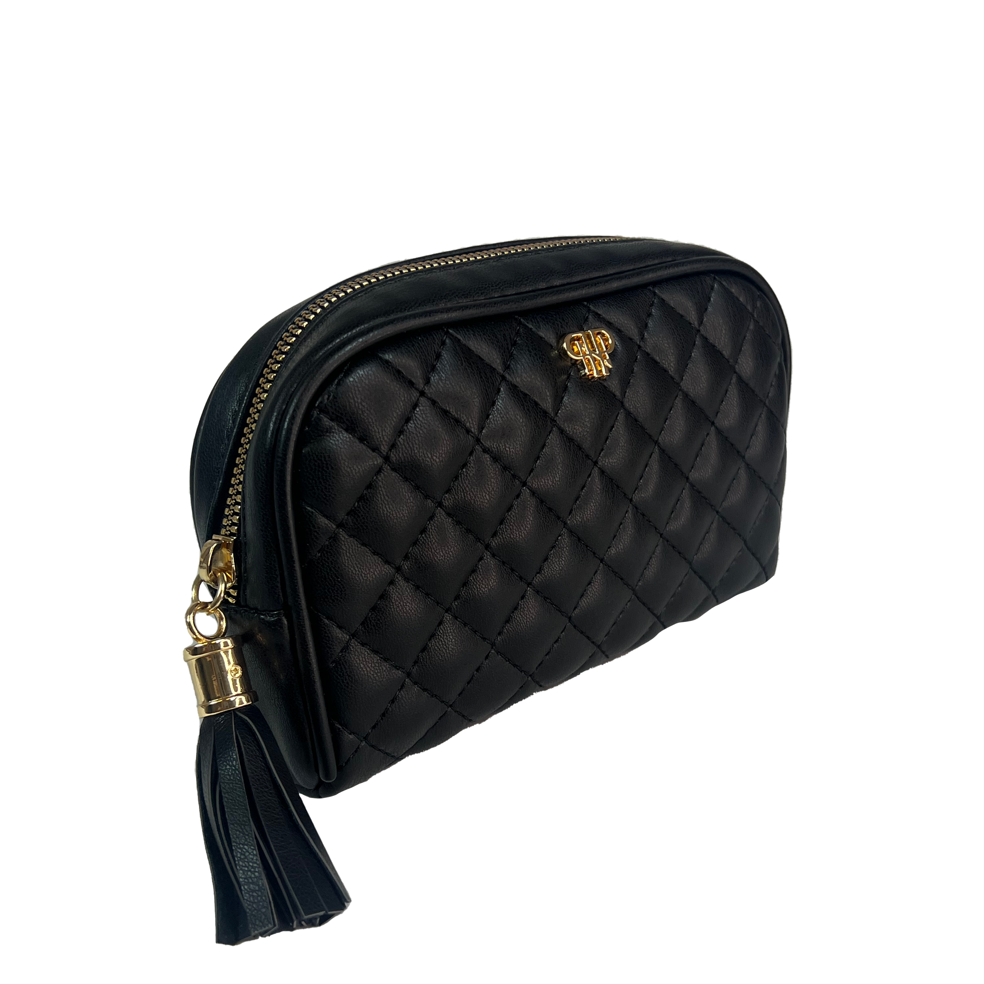 Pursen Classic Small Makeup Bag - Black Quilted Vegan Leather