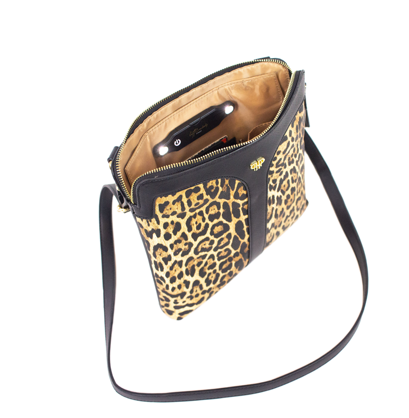 Dual Crossbody with Interior Light - Leopard Pattern Vegan Leather