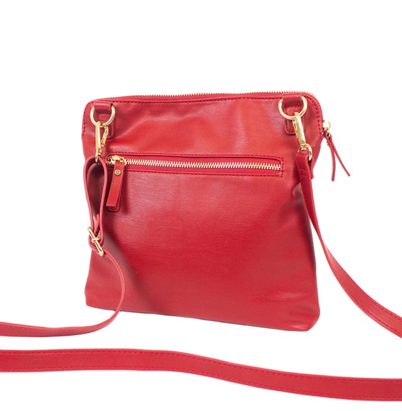 Crossbody w Interior Light Metal Studded Red Vegan Leather