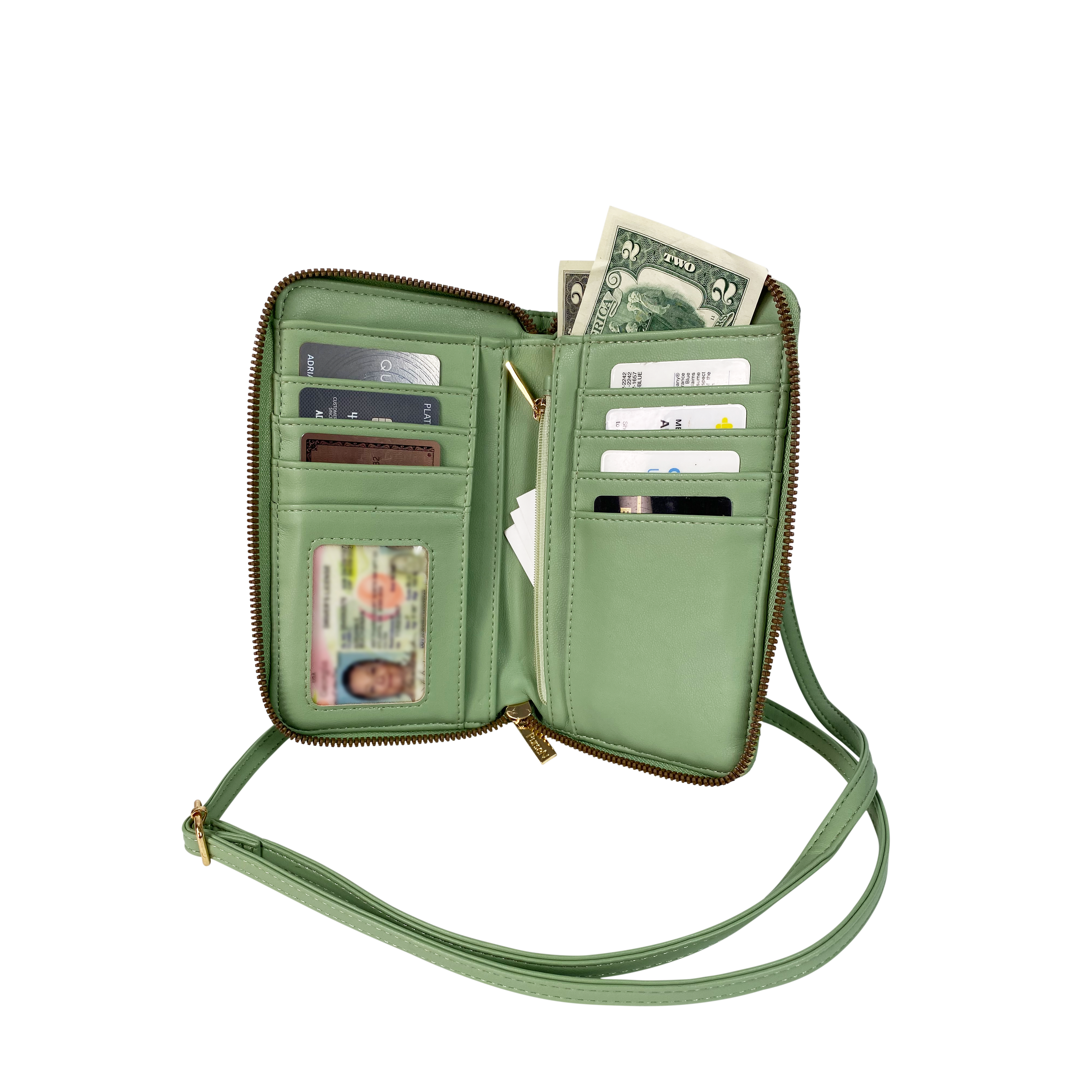 Phone Crossbody with XTRA Storage Sage Green Vegan Leather – PurseN