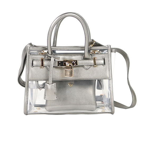 CHIC Clear Stadium Approved Handbag w Silver Vegan Leather