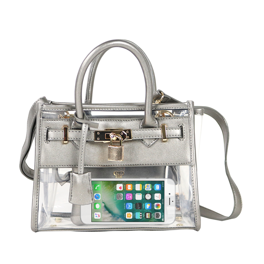 CHIC Clear Stadium Approved Handbag - w/ Silver Vegan Leather Accents –  PurseN