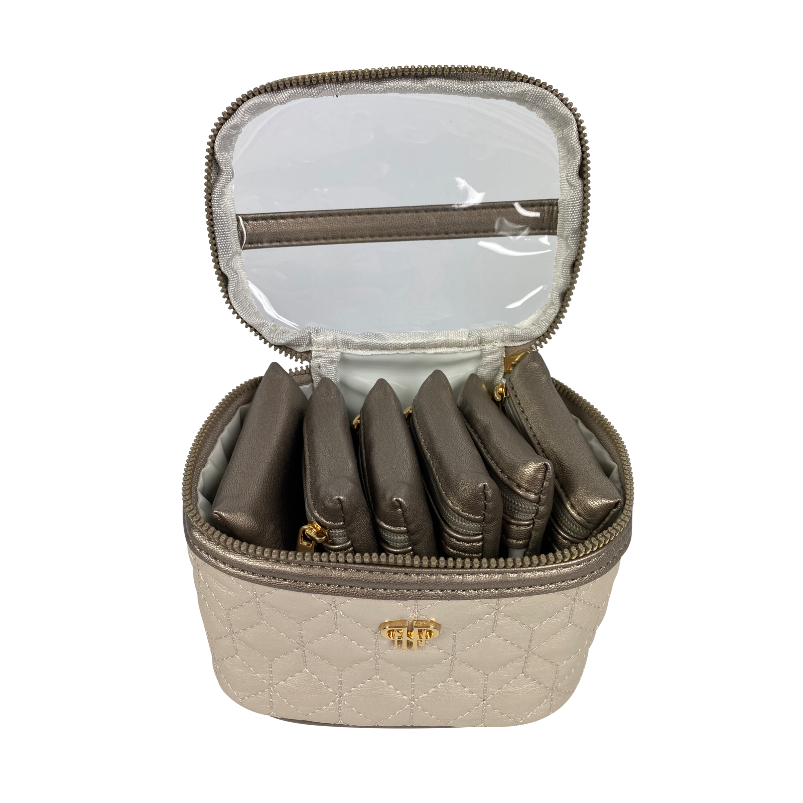 Pearl & Bronze Quilted Travel Jewelry Case w/ 6 Removable Pouches